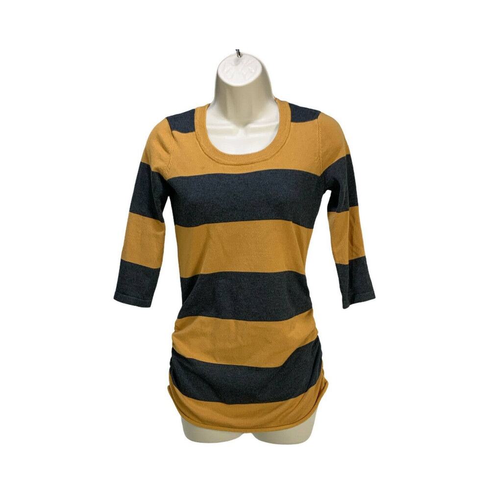 Pink Rose Womens Top Size Medium Yellow Gray Knit Striped 3/4 Sleeve Tunic